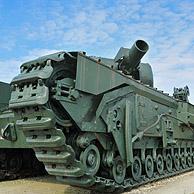 Churchill tank voor het invasiestrand Juno Beach te Courseulles-sur-Mer, Normandië, Frankrijk
